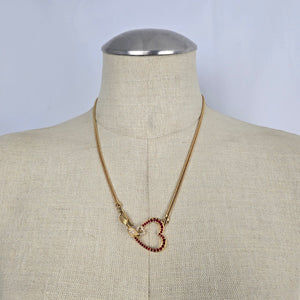 Judith Leiber Gold Tone Red Rhinestone Heart Pendant Double Strand Necklace