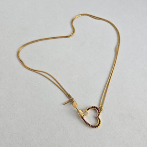 Judith Leiber Gold Tone Red Rhinestone Heart Pendant Double Strand Necklace