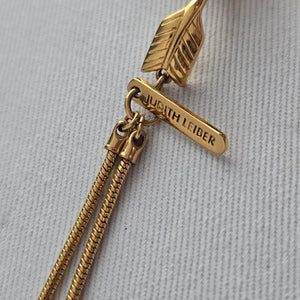 Judith Leiber Gold Tone Red Rhinestone Heart Pendant Double Strand Necklace