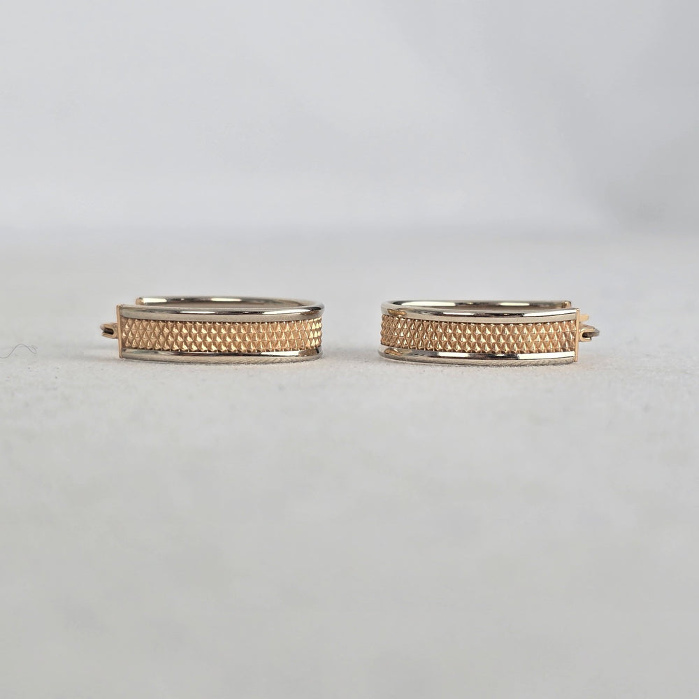 Vintage 10K Two-Tone Gold Diamond-Cut Oval Hoop Earrings