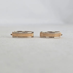 Vintage 10K Two-Tone Gold Diamond-Cut Oval Hoop Earrings