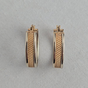 Vintage 10K Two-Tone Gold Diamond-Cut Oval Hoop Earrings
