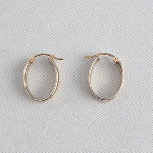 Vintage 10K Two-Tone Gold Diamond-Cut Oval Hoop Earrings