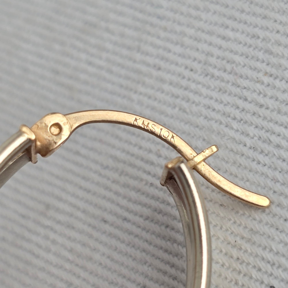 Vintage 10K Two-Tone Gold Diamond-Cut Oval Hoop Earrings
