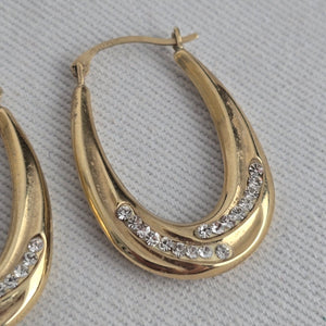 Vintage 10K Yellow Gold CZ Stones Teardrop Hoop Earrings