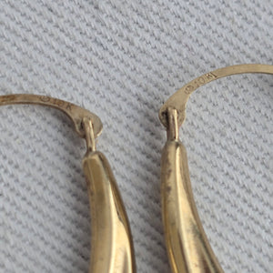 Vintage 10K Yellow Gold CZ Stones Teardrop Hoop Earrings