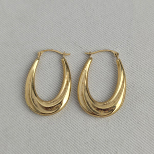 Vintage 10K Yellow Gold CZ Stones Teardrop Hoop Earrings