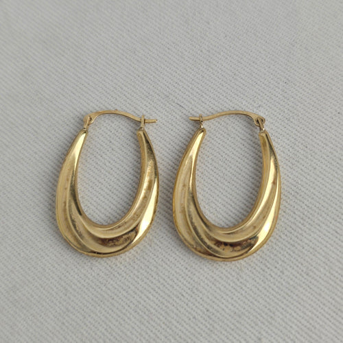 Vintage 10K Yellow Gold CZ Stones Teardrop Hoop Earrings