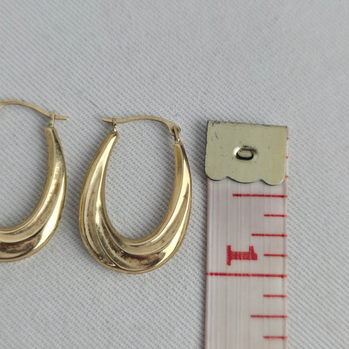 Vintage 10K Yellow Gold CZ Stones Teardrop Hoop Earrings