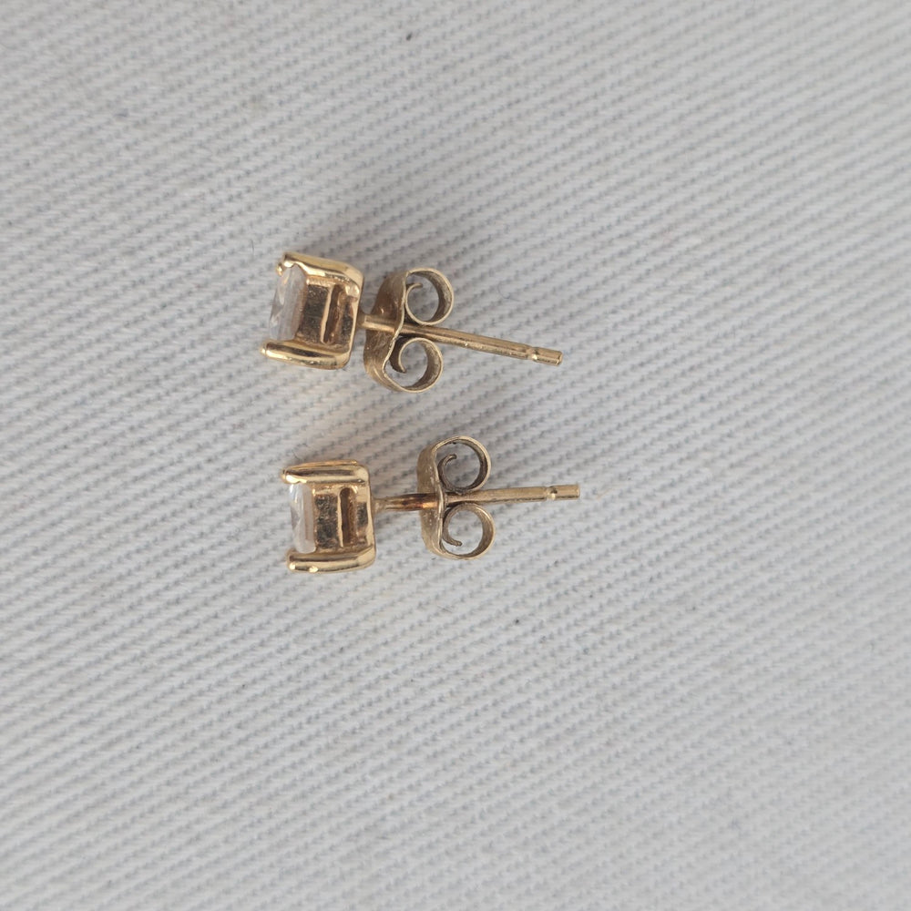 10K Yellow Gold Square CZ Stone Stud Earrings Pierced