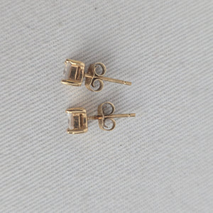 10K Yellow Gold Square CZ Stone Stud Earrings Pierced