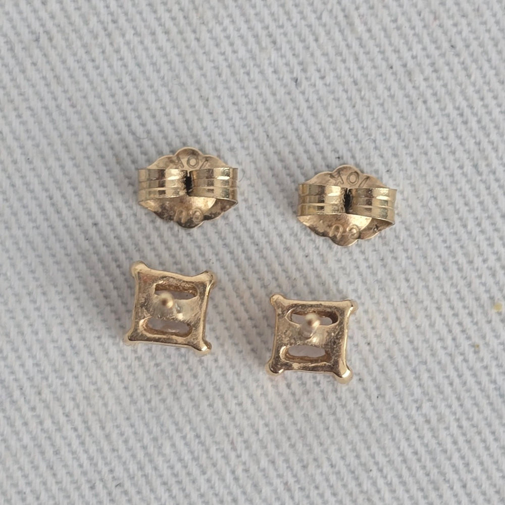 10K Yellow Gold Square CZ Stone Stud Earrings Pierced