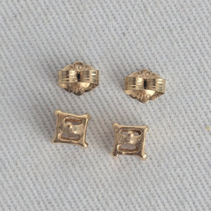 10K Yellow Gold Square CZ Stone Stud Earrings Pierced