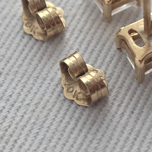 10K Yellow Gold Square CZ Stone Stud Earrings Pierced