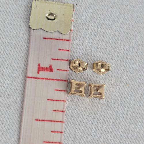 10K Yellow Gold Square CZ Stone Stud Earrings Pierced