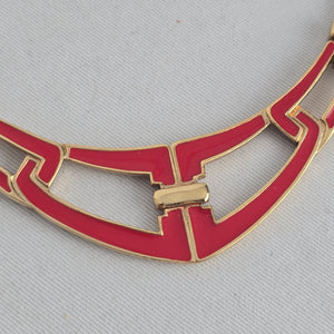 Vintage Trifari Gold Tone Red Enamel Geometric Statement Collar Necklace