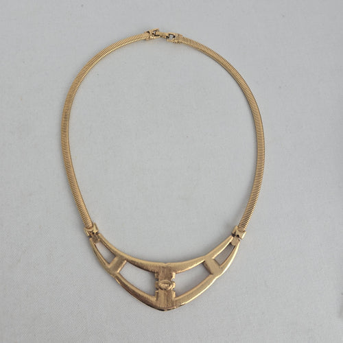 Vintage Trifari Gold Tone Red Enamel Geometric Statement Collar Necklace