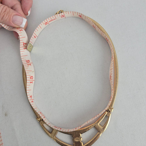 Vintage Trifari Gold Tone Red Enamel Geometric Statement Collar Necklace