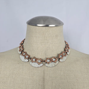 Vintage Matisse Copper White Enamel Statement Collar Necklace Signed