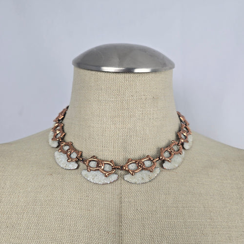 Vintage Matisse Copper White Enamel Statement Collar Necklace Signed