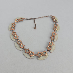 Vintage Matisse Copper White Enamel Statement Collar Necklace Signed
