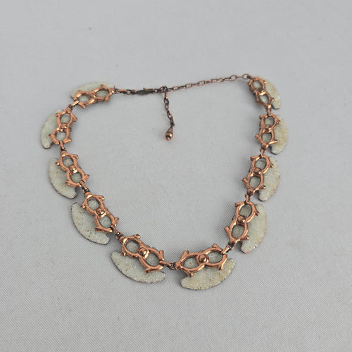 Vintage Matisse Copper White Enamel Statement Collar Necklace Signed