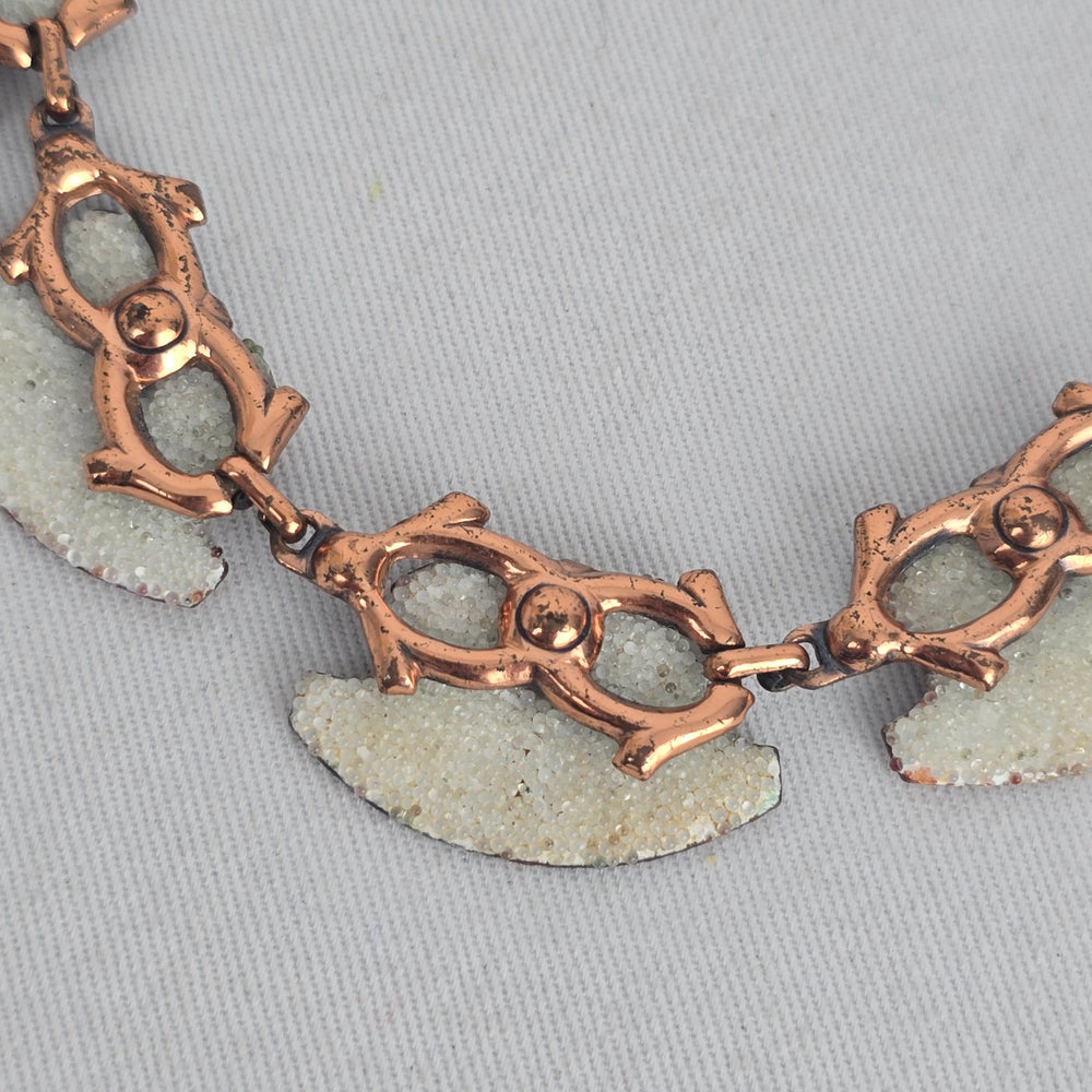 Vintage Matisse Copper White Enamel Statement Collar Necklace Signed