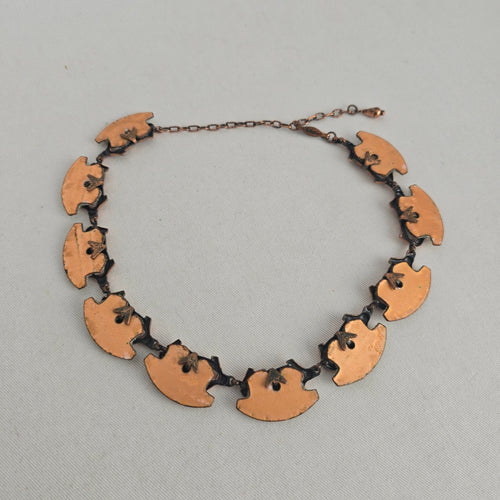 Vintage Matisse Copper White Enamel Statement Collar Necklace Signed