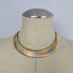 Vintage Marshal Metal Tri-Tone Ribbed Collar Necklace – 1970s/80s Style
