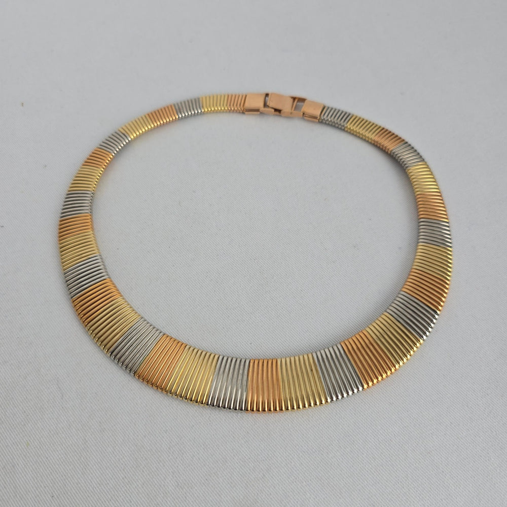 Vintage Marshal Metal Tri-Tone Ribbed Collar Necklace – 1970s/80s Style