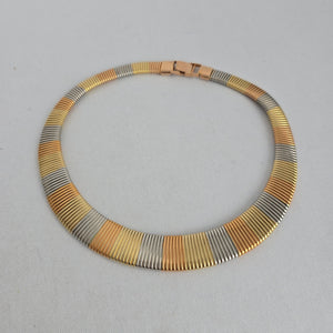 Vintage Marshal Metal Tri-Tone Ribbed Collar Necklace – 1970s/80s Style