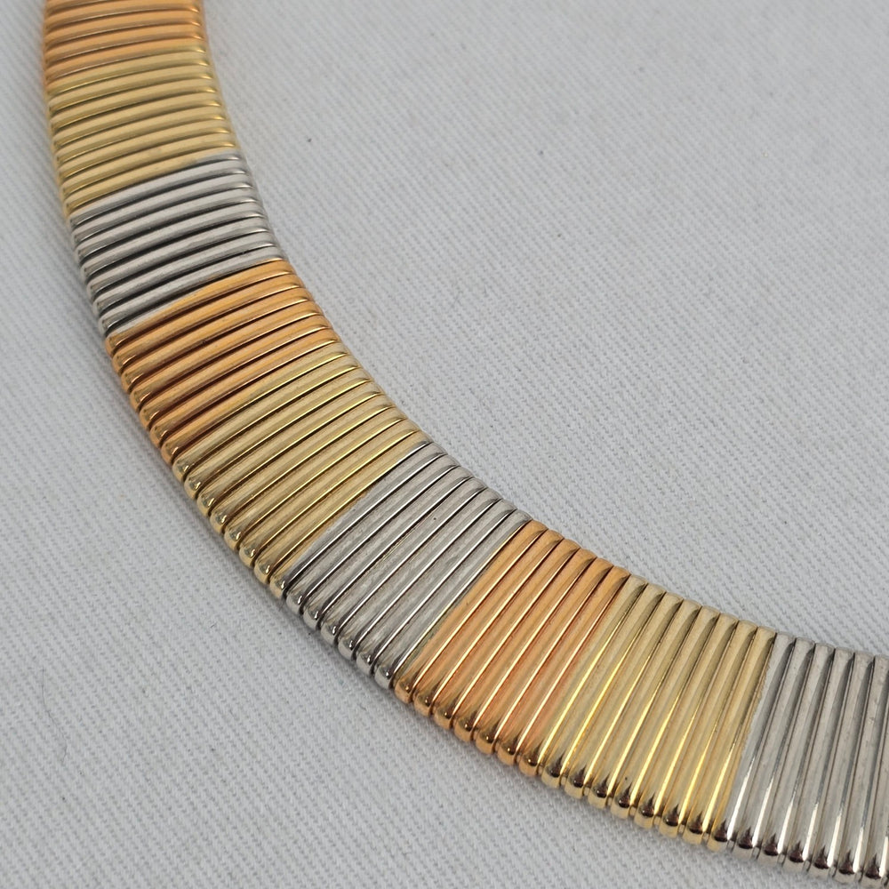 Vintage Marshal Metal Tri-Tone Ribbed Collar Necklace – 1970s/80s Style