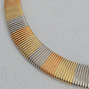 Vintage Marshal Metal Tri-Tone Ribbed Collar Necklace – 1970s/80s Style