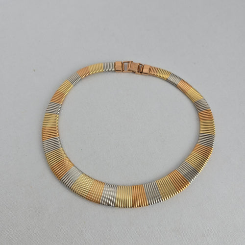 Vintage Marshal Metal Tri-Tone Ribbed Collar Necklace – 1970s/80s Style