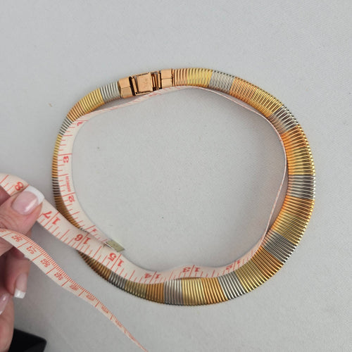 Vintage Marshal Metal Tri-Tone Ribbed Collar Necklace – 1970s/80s Style