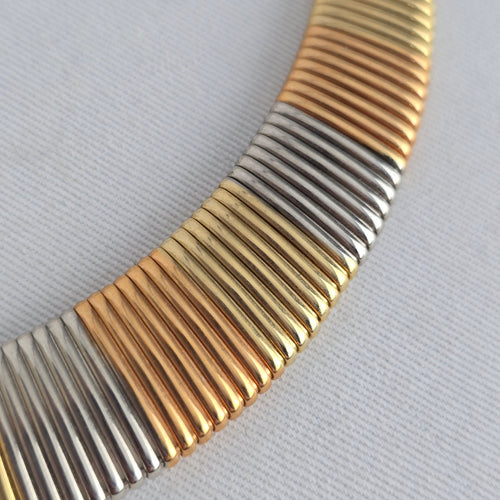 Vintage Marshal Metal Tri-Tone Ribbed Collar Necklace – 1970s/80s Style