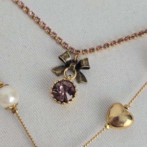 Vintage Betsey Johnson Gold Tone Multi Strand Necklace Pearl Heart Flower Crystal
