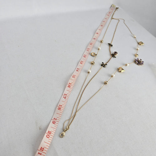 Vintage Betsey Johnson Gold Tone Multi Strand Necklace Pearl Heart Flower Crystal