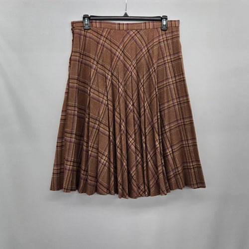 Vintage Bala Ban Collection Brown Plaid Kilt Wool Blend Midi Skirt Size 8
