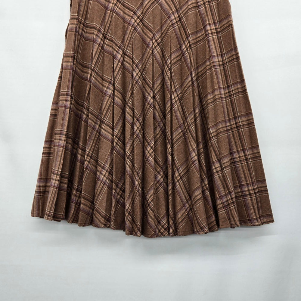 Vintage Bala Ban Collection Brown Plaid Kilt Wool Blend Midi Skirt Size 8