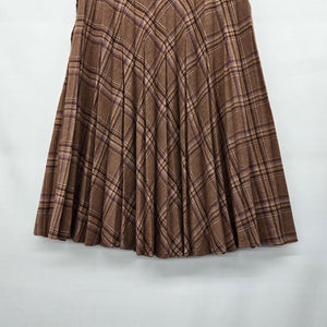 Vintage Bala Ban Collection Brown Plaid Kilt Wool Blend Midi Skirt Size 8