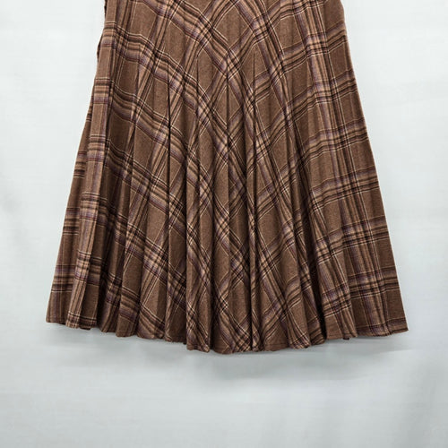 Vintage Bala Ban Collection Brown Plaid Kilt Wool Blend Midi Skirt Size 8