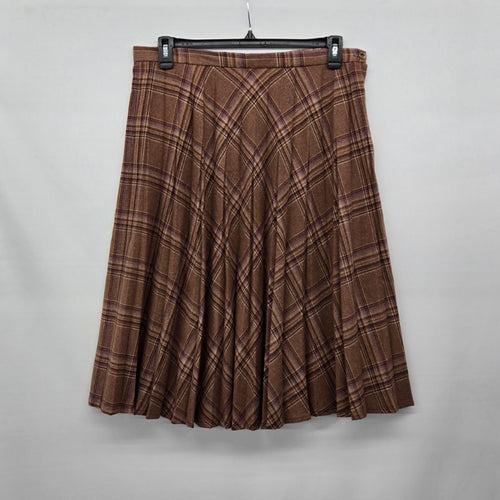 Vintage Bala Ban Collection Brown Plaid Kilt Wool Blend Midi Skirt Size 8