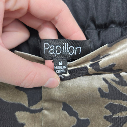 Papillon Taupe Black Floral Velvet Wide Leg Pants Size M