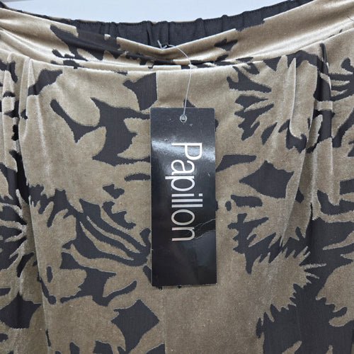Papillon Taupe Black Floral Velvet Wide Leg Pants Size M
