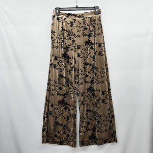Papillon Taupe Black Floral Velvet Wide Leg Pants Size M