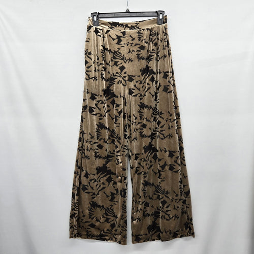 Papillon Taupe Black Floral Velvet Wide Leg Pants Size M