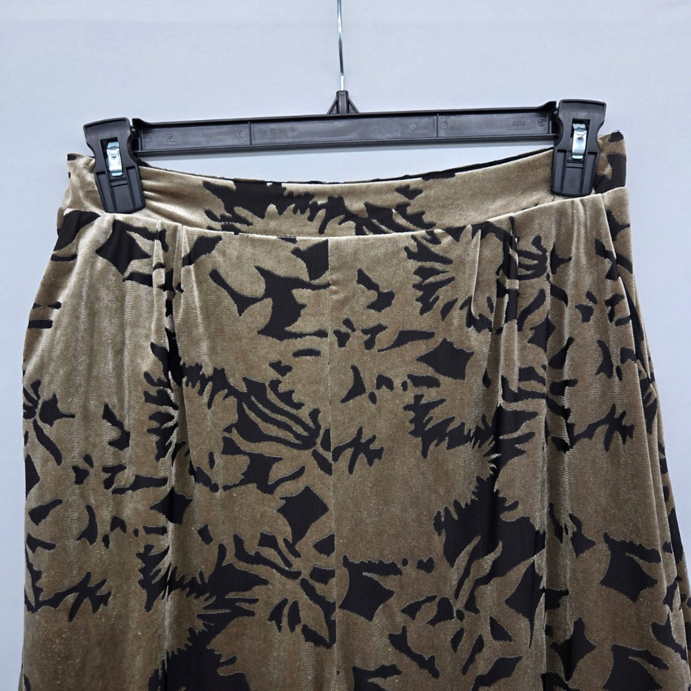 Papillon Taupe Black Floral Velvet Wide Leg Pants Size M