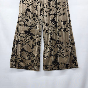 Papillon Taupe Black Floral Velvet Wide Leg Pants Size M
