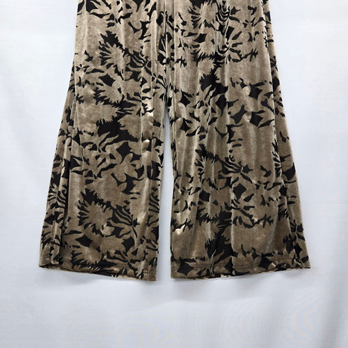 Papillon Taupe Black Floral Velvet Wide Leg Pants Size M